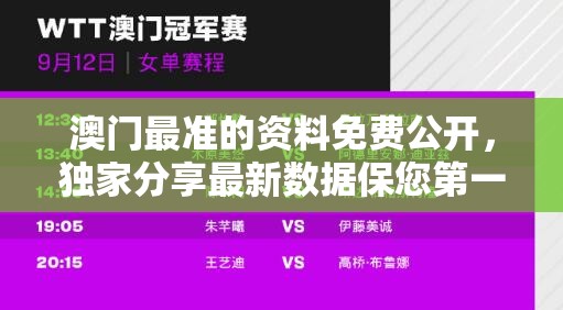 澳门最准的资料免费公开，独家分享最新数据保您第一时间了解。